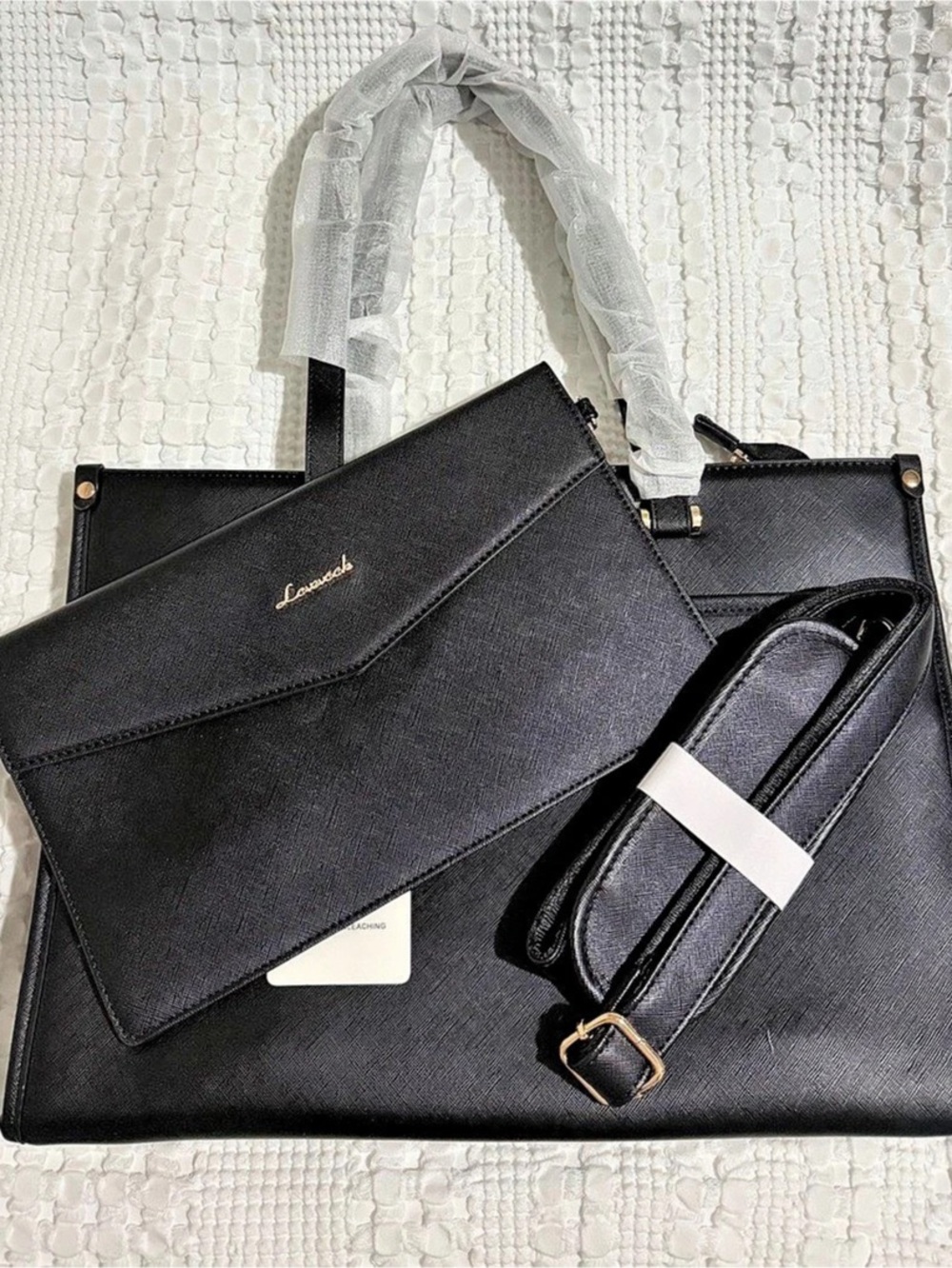 Lovevook Laptop Tote Bag with Detachable Clutch Black